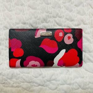 Kate Spade | Women's Wallet | Bifold | Floral Print Bohemian | Black - Red | GUC